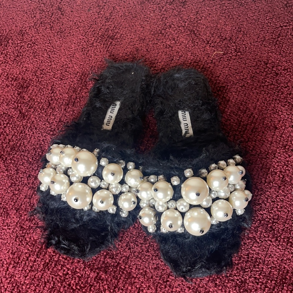 Authentic Miu Miu Mo Hair Pearl Slides - image 3